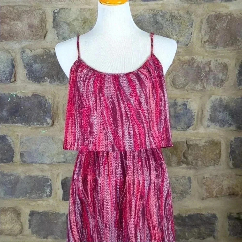 Wayf Raspberry Spaghetti Strap Layered Print Size… - image 2